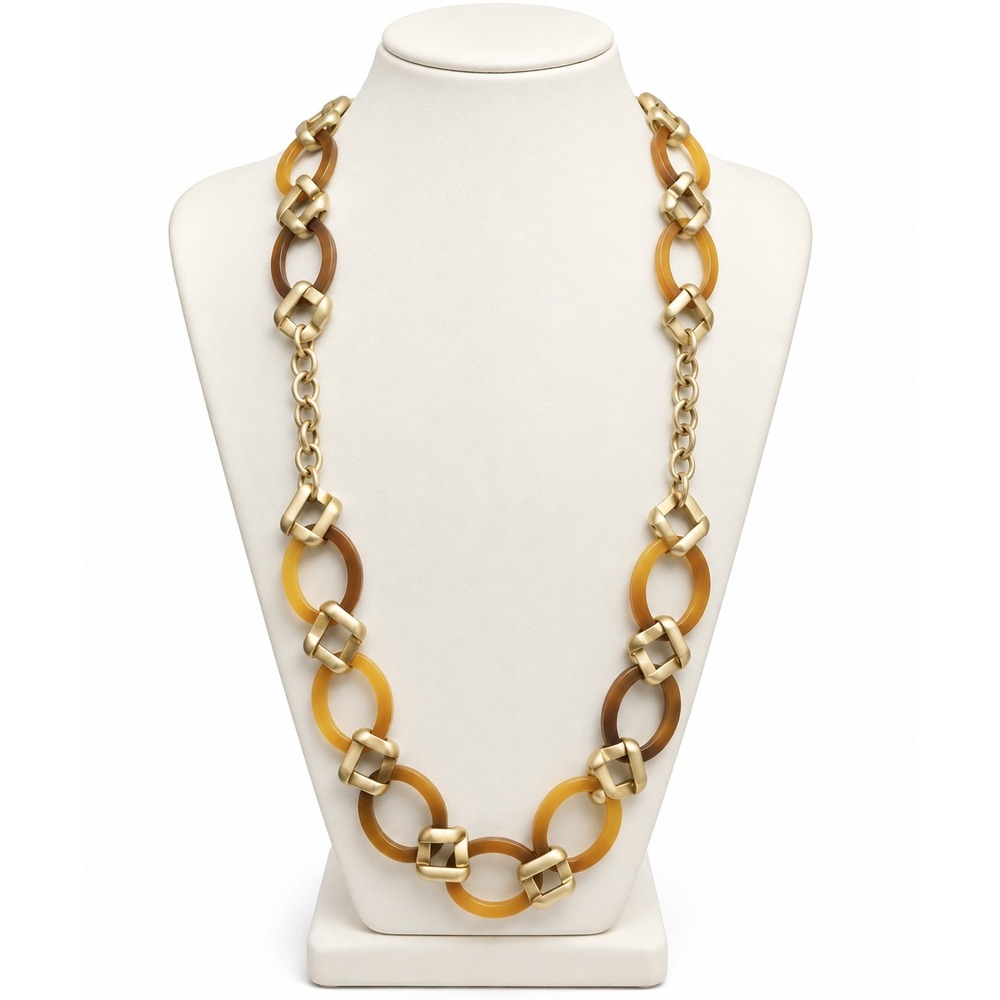Vintage Talbots Butterscotch Lucite Gold Tone Long Chain Necklace 41-44"